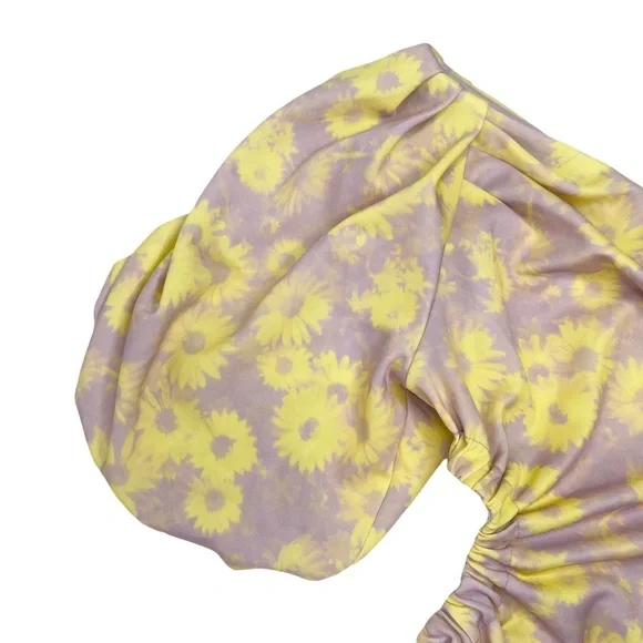 ASOS One Shoulder Puff Sleeve Cut Out Floral Midi Dress - Picture 6 of 16